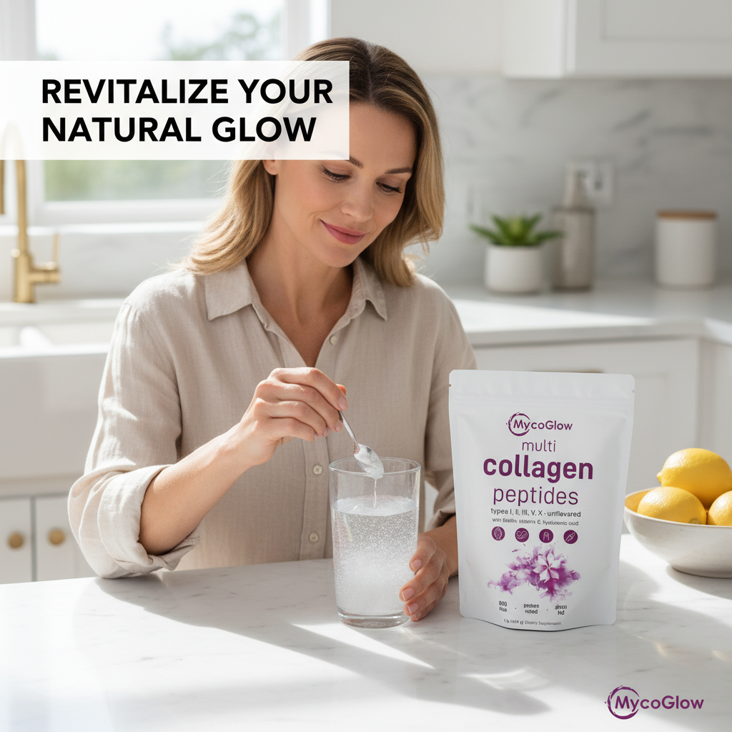 MycoGlow™ Beauty Multi Collagen Peptides Powder -  with Hyaluronic Acid, Biotin & Vitamin C Unflavored